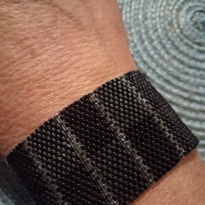 Elegant Black Peyote Stich Beaded Wristband with Button Clasp Bracelet 7 In Lon